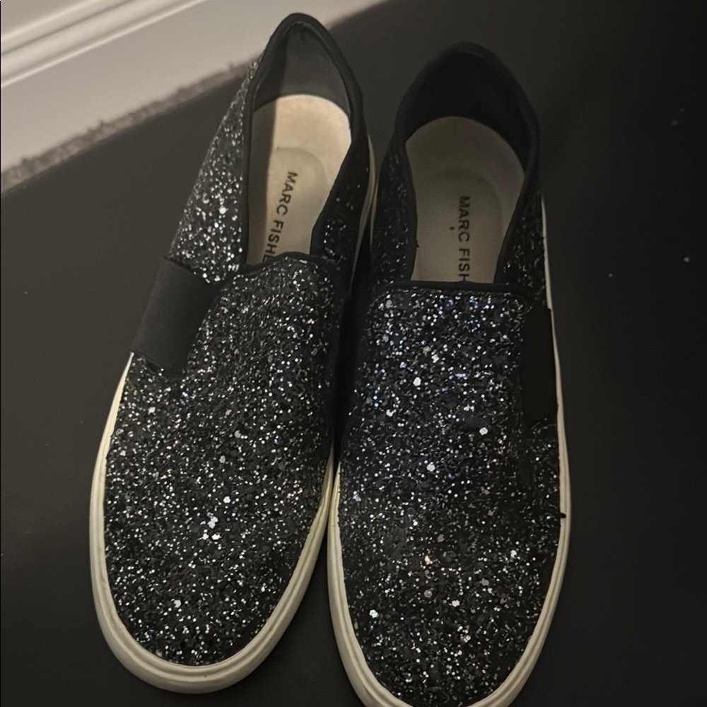 Marc Fisher Black and Silver Slip-On Sneakers